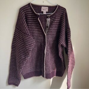 Woolrich Sweater Womens Large Wool Birds Eye Button Cardigan Knit 90s Burgundy